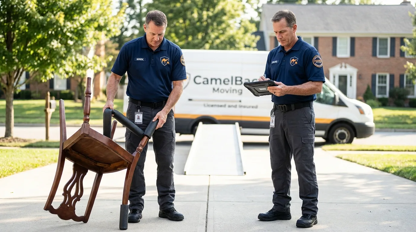 Movers inspecting furniture for damage prevention before loading in Cincinnati, OH