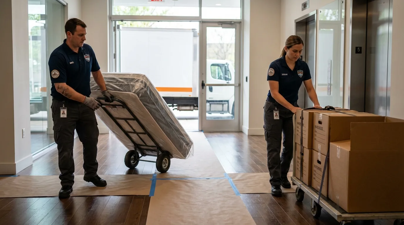 Professional apartment movers loading elevator in Cincinnati, OH